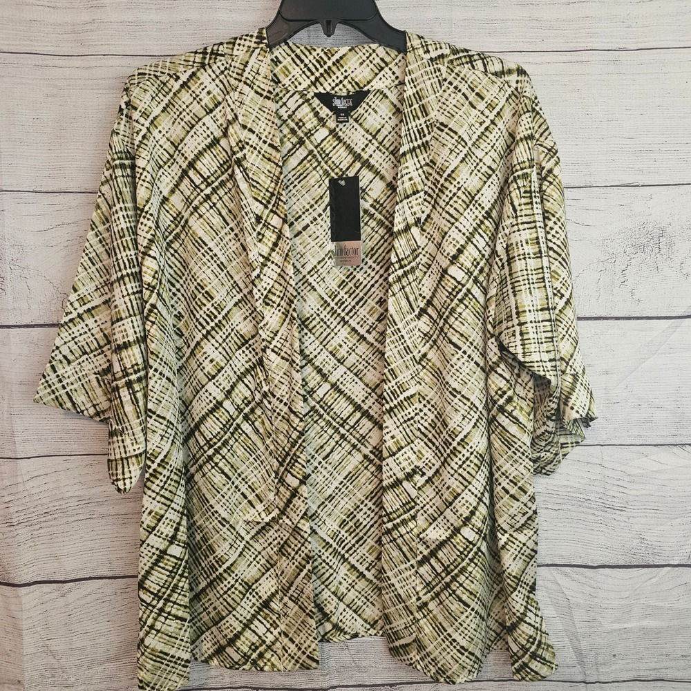 Slim Factor Investments Woman 1X Green Open Front Coverup Cardigan Kimono 1191